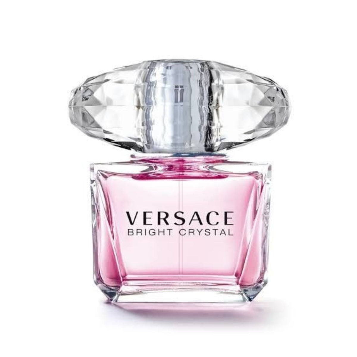 Refect Beauty Versace Bright Crystal Eau de Toilette in a square glass bottle with a large diamond-shaped cap.