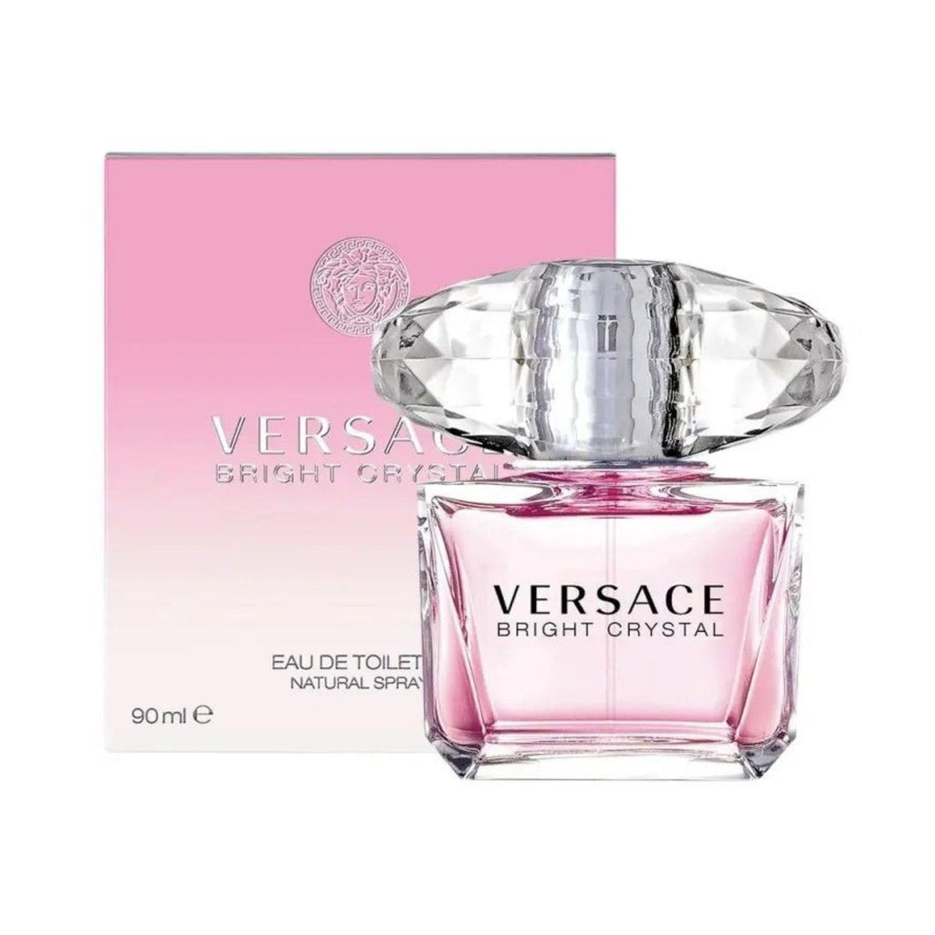 Refect Beauty Versace Bright Crystal Eau de Toilette perfume bottle with its signature crystal cap and pink box