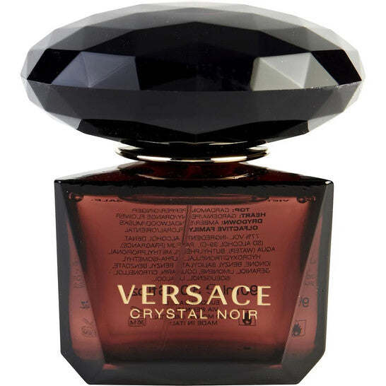 Refect Beauty Versace Crystal Noir Eau de Toilette in a dark glass bottle with a large faceted black crystal cap.