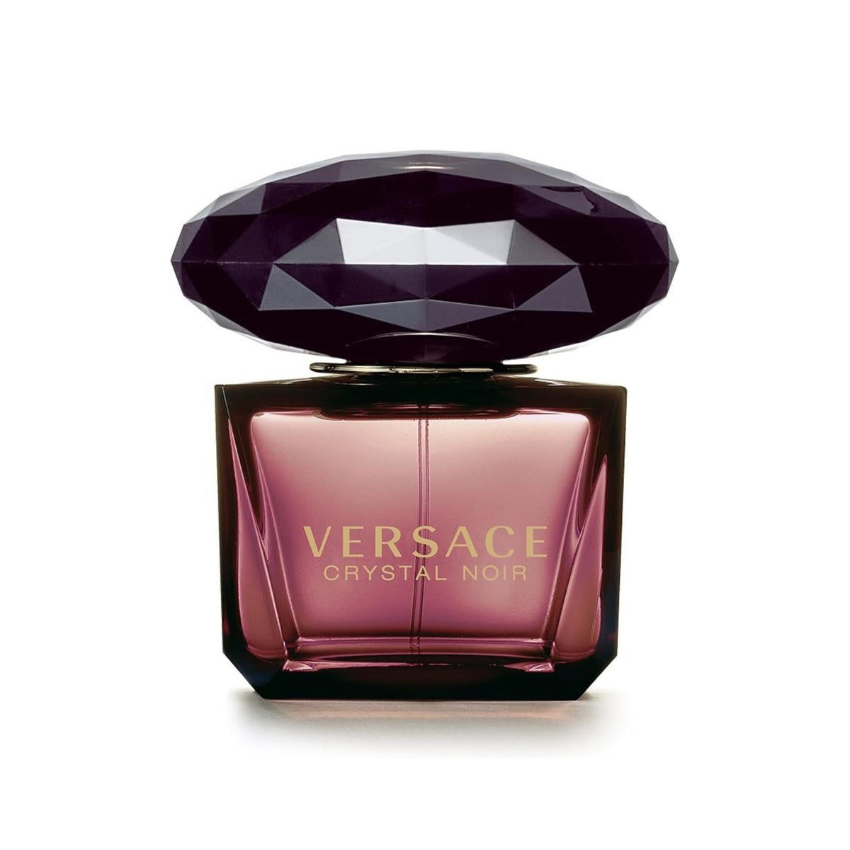 Refect Beauty Versace Crystal Noir Eau de Toilette in a dark purple glass bottle with a large faceted diamond-like cap