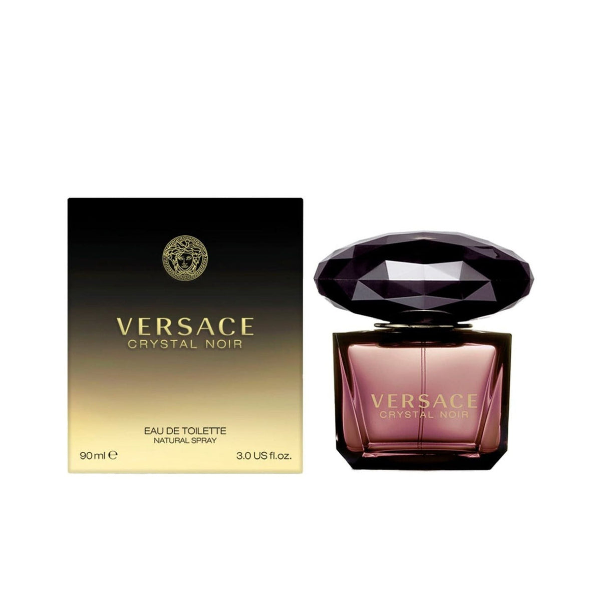 Refect Beauty Versace Crystal Noir Eau de Toilette perfume bottle with its signature large faceted crystal-like cap.