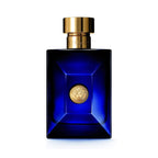 Refect Beauty Versace Dylan Blue Pour Homme eau de toilette in a deep blue glass bottle with a gold Medusa emblem.