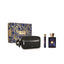 Refect Beauty Versace Dylan Blue fragrance gift set featuring a 100ml bottle, travel spray, and black toiletry bag.