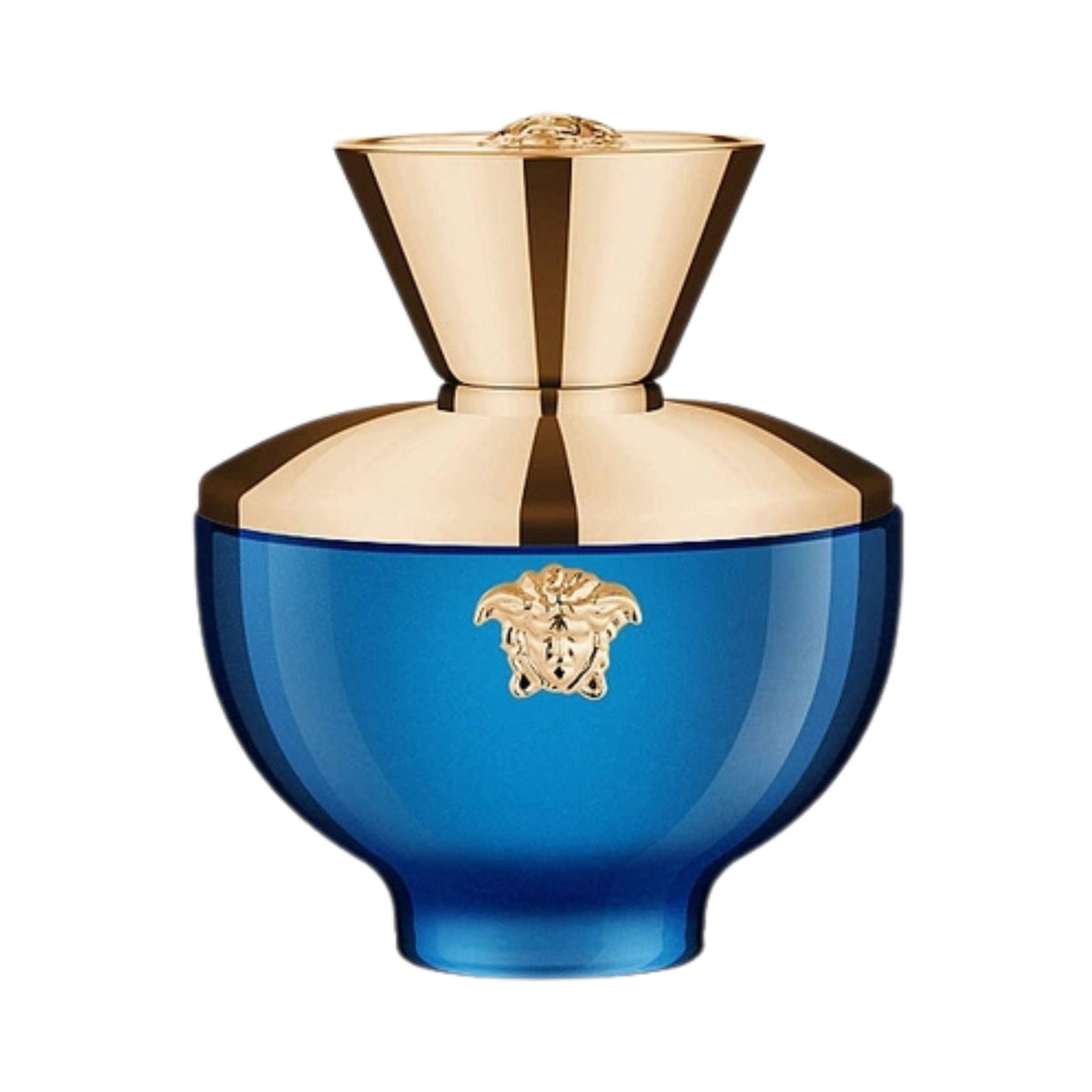 Refect Beauty Versace Pour Femme Dylan Blue eau de parfum in a rounded blue glass bottle with gold cap and Medusa logo