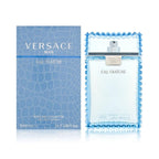 Refect Beauty Versace Eau Fraiche Eau de Toilette bottle and blue crocodile-textured box for a fresh aquatic scent