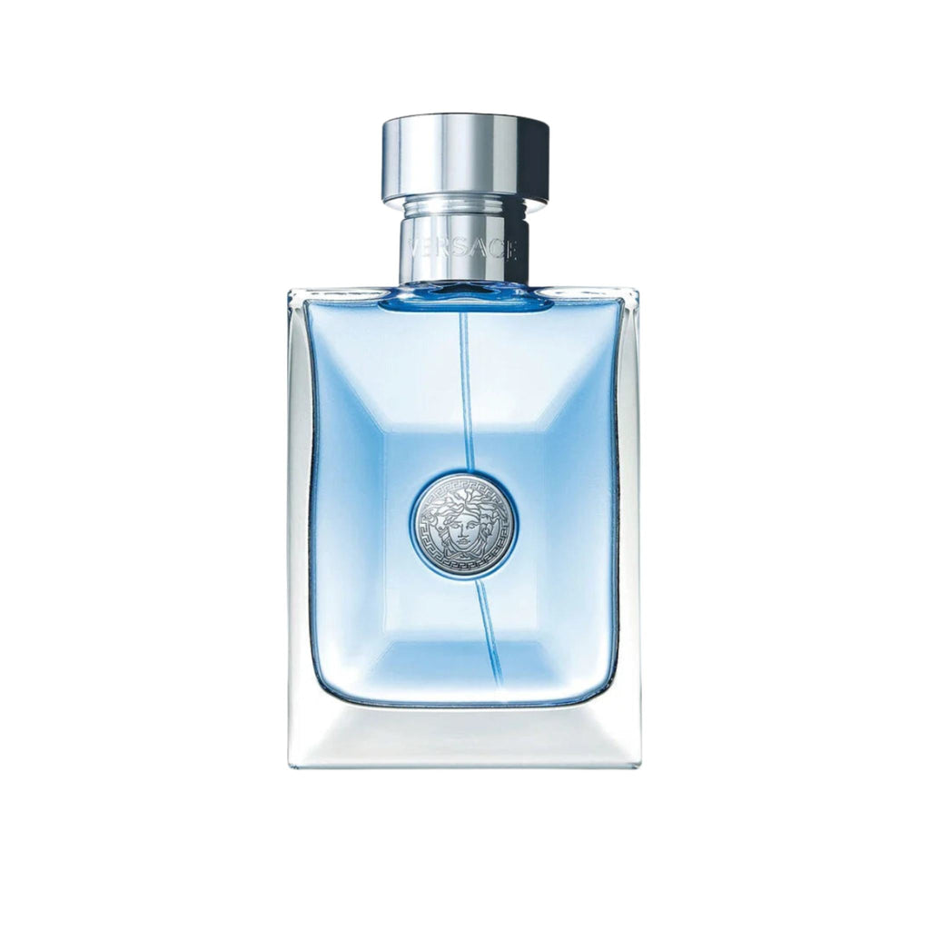Refect Beauty Versace Pour Homme eau de toilette in a clear glass bottle with a blue liquid and silver Medusa emblem