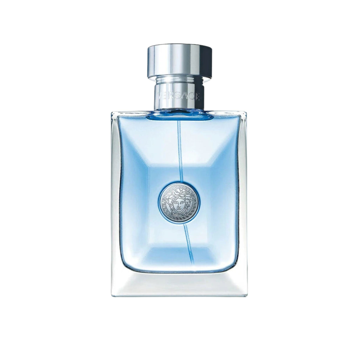 Refect Beauty Versace Pour Homme eau de toilette in a clear glass bottle with a blue liquid and silver Medusa emblem