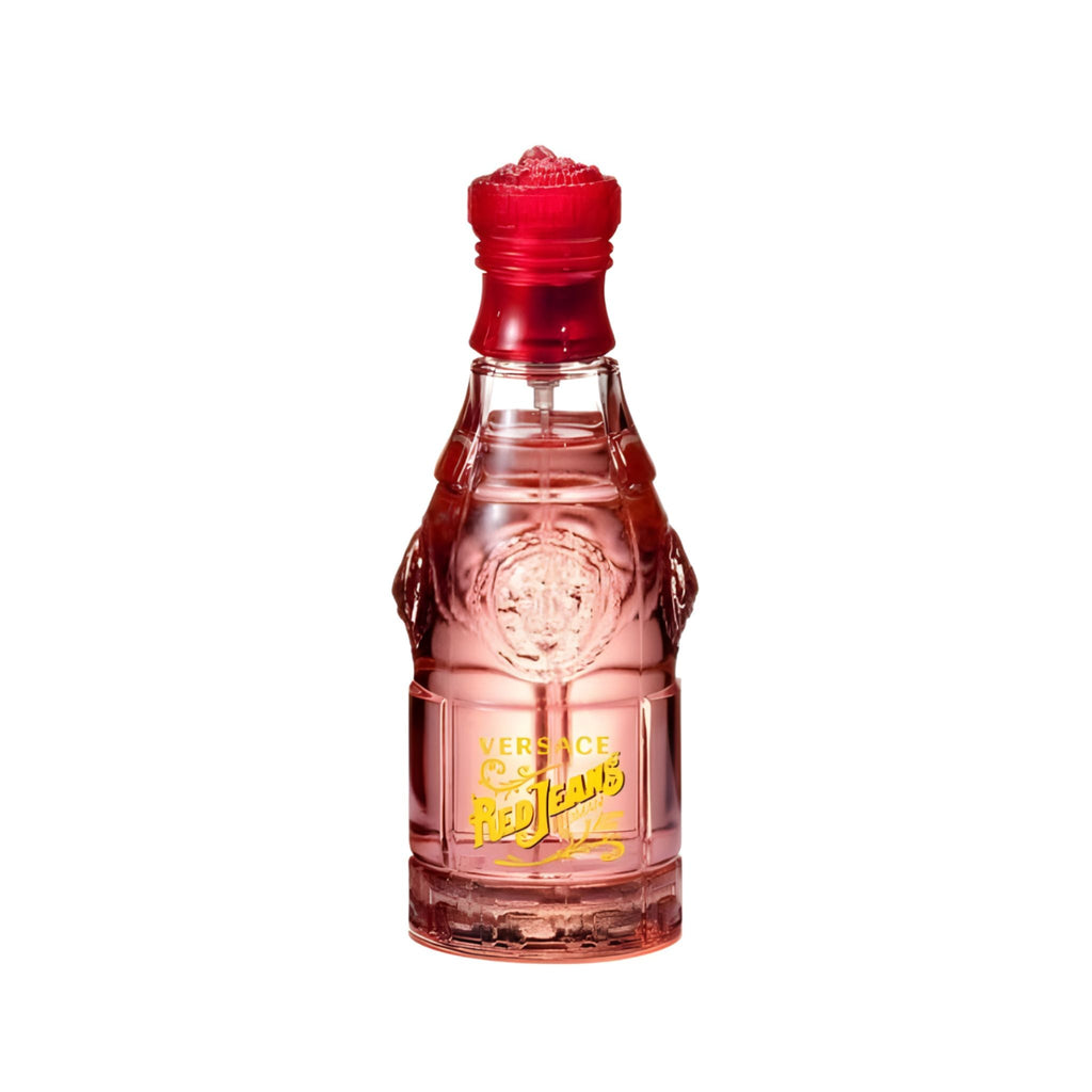 Refect Beauty Versace Red Jeans eau de toilette in a signature red glass bottle with a matching red cap