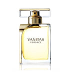 Refect Beauty Versace Vanitas Eau de Parfum in a clear glass bottle with gold accents and a square cap.