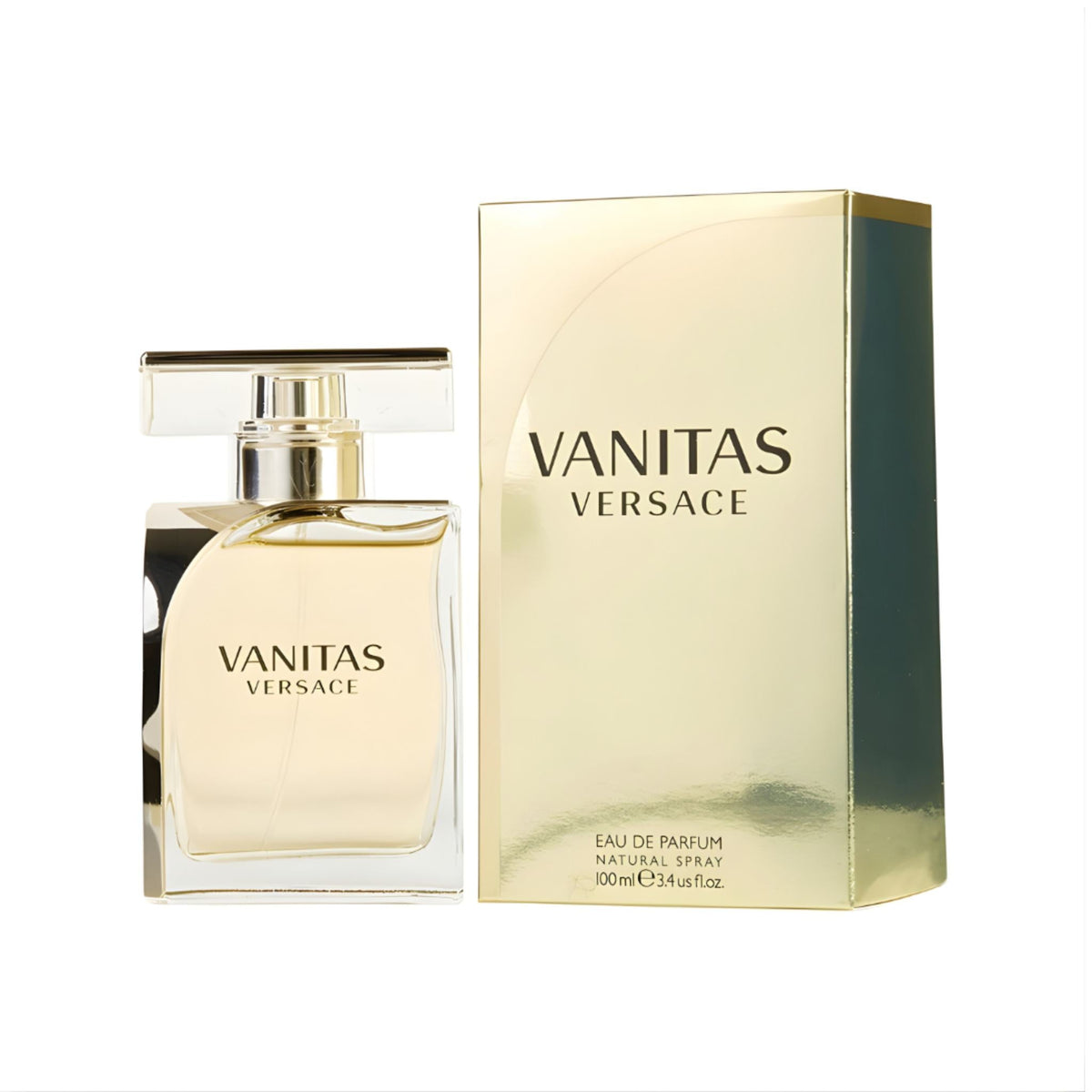 Refect Beauty Versace Vanitas Eau de Parfum bottle and gold box featuring floral fragrance notes