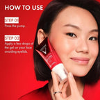 Refect Beauty model demonstrating how to use Vichy Liftactiv Collagen Specialist 16 Collagel anti-aging face gel.
