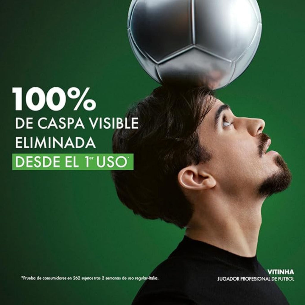 Refect Beauty Vichy Dercos anti-dandruff shampoo advertisement featuring professional footballer Vitinha balancing a ball