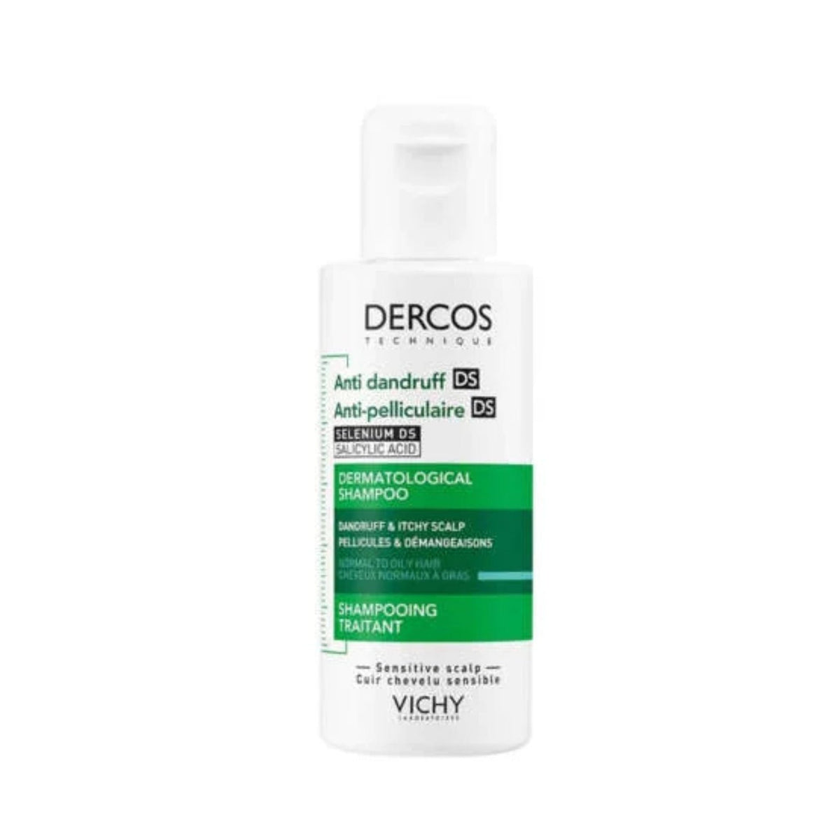 Refect Beauty Vichy Dercos anti-dandruff shampoo bottle for normal to oily hair with selenium DS and salicylic acid