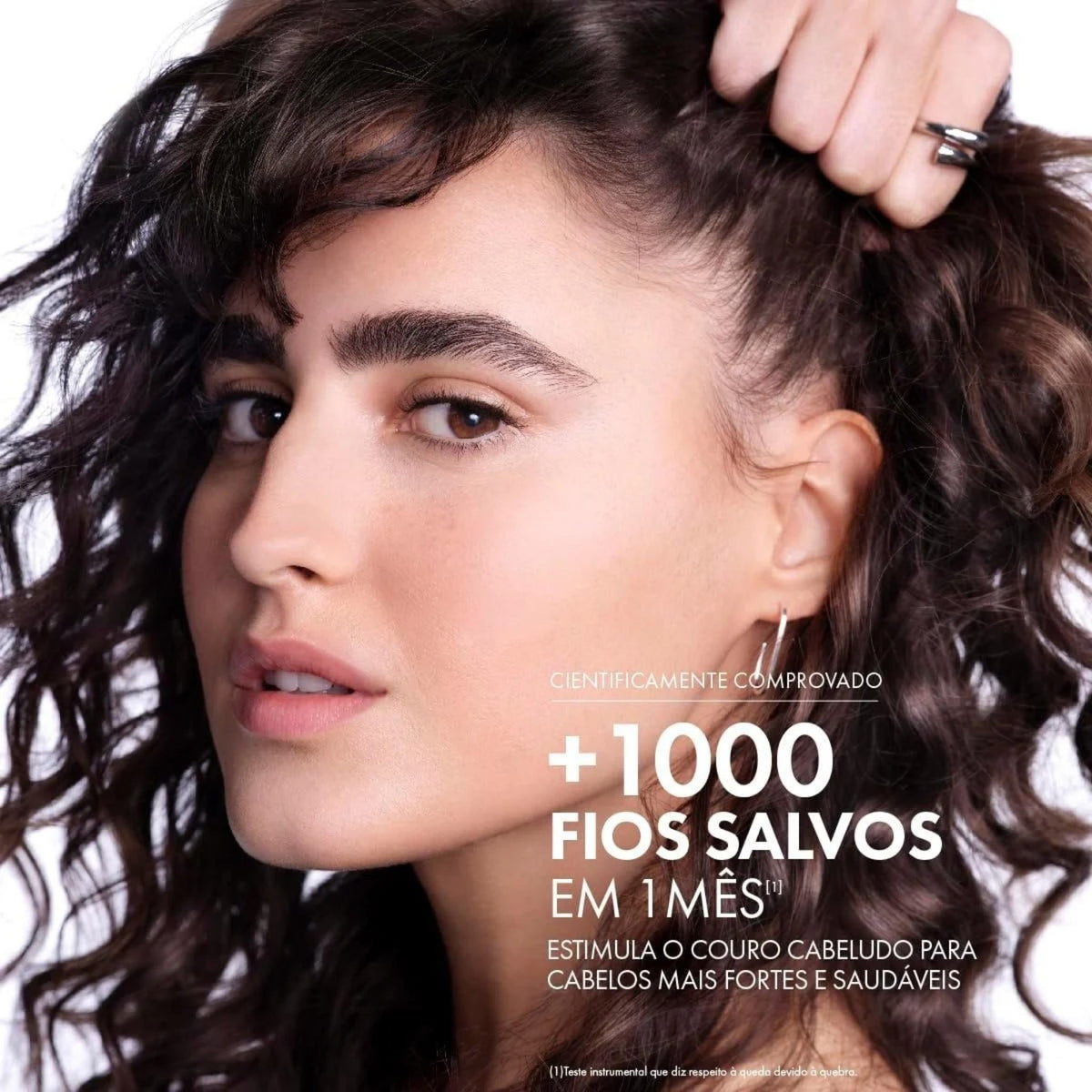 Refect Beauty Vichy Dercos Energy+ fortifying shampoo advertisement featuring a woman with healthy curly hair
