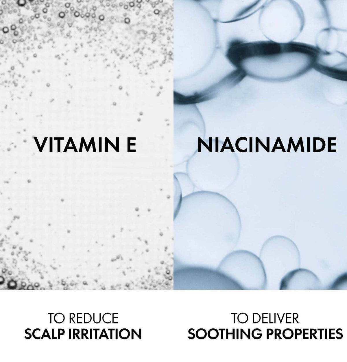 Refect Beauty Vichy Dercos Energy+ shampoo ingredients graphic showing Vitamin E and Niacinamide for scalp health