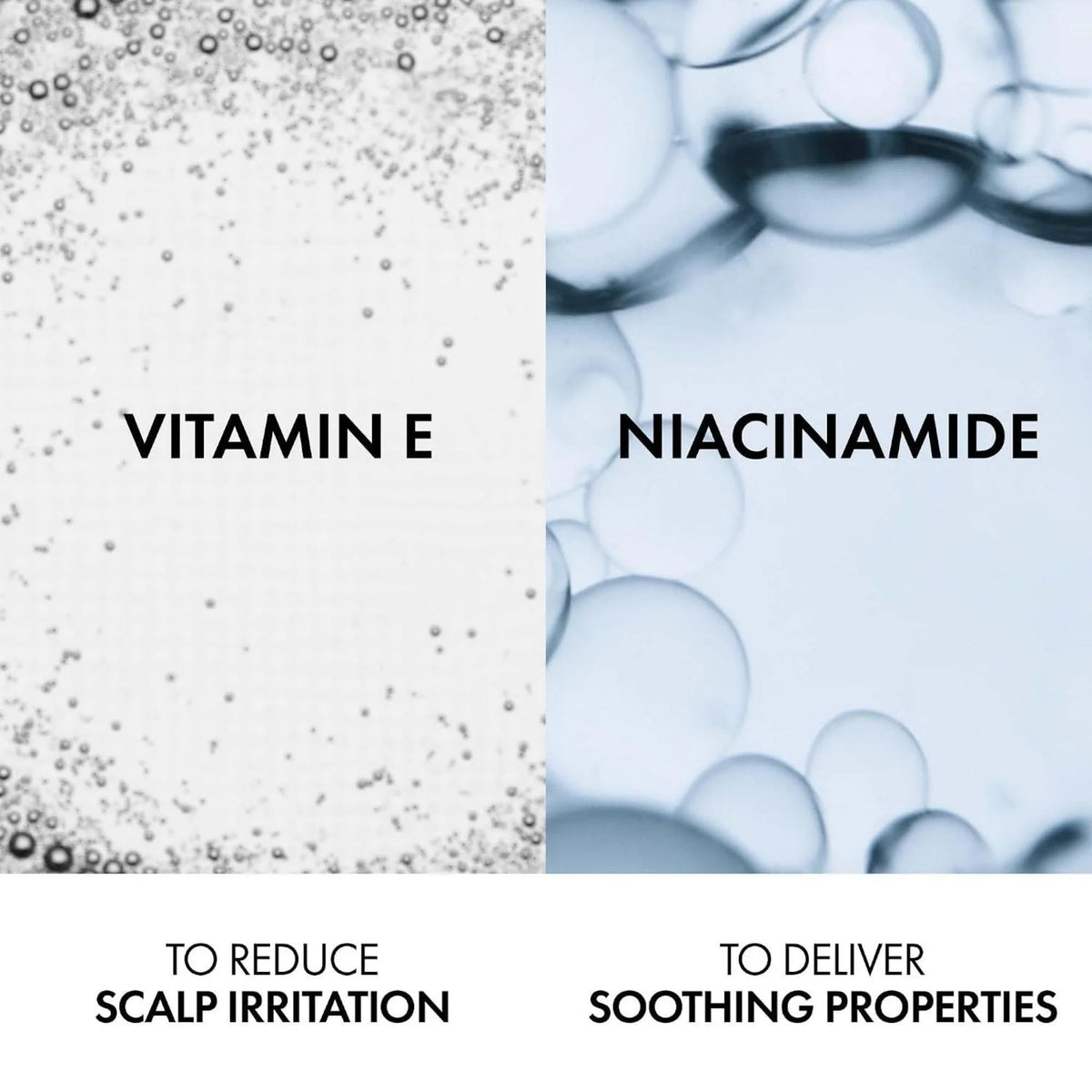 Refect Beauty Vichy Dercos shampoo ingredients Vitamin E and Niacinamide for scalp soothing and hair fortification