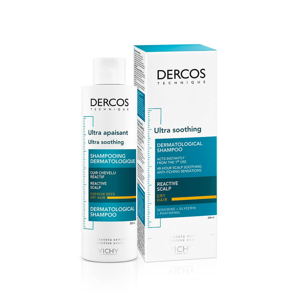 Refect Beauty Vichy Dercos Dermo-Soothing Shampoo bottle and box for sensitive scalp and dry hair