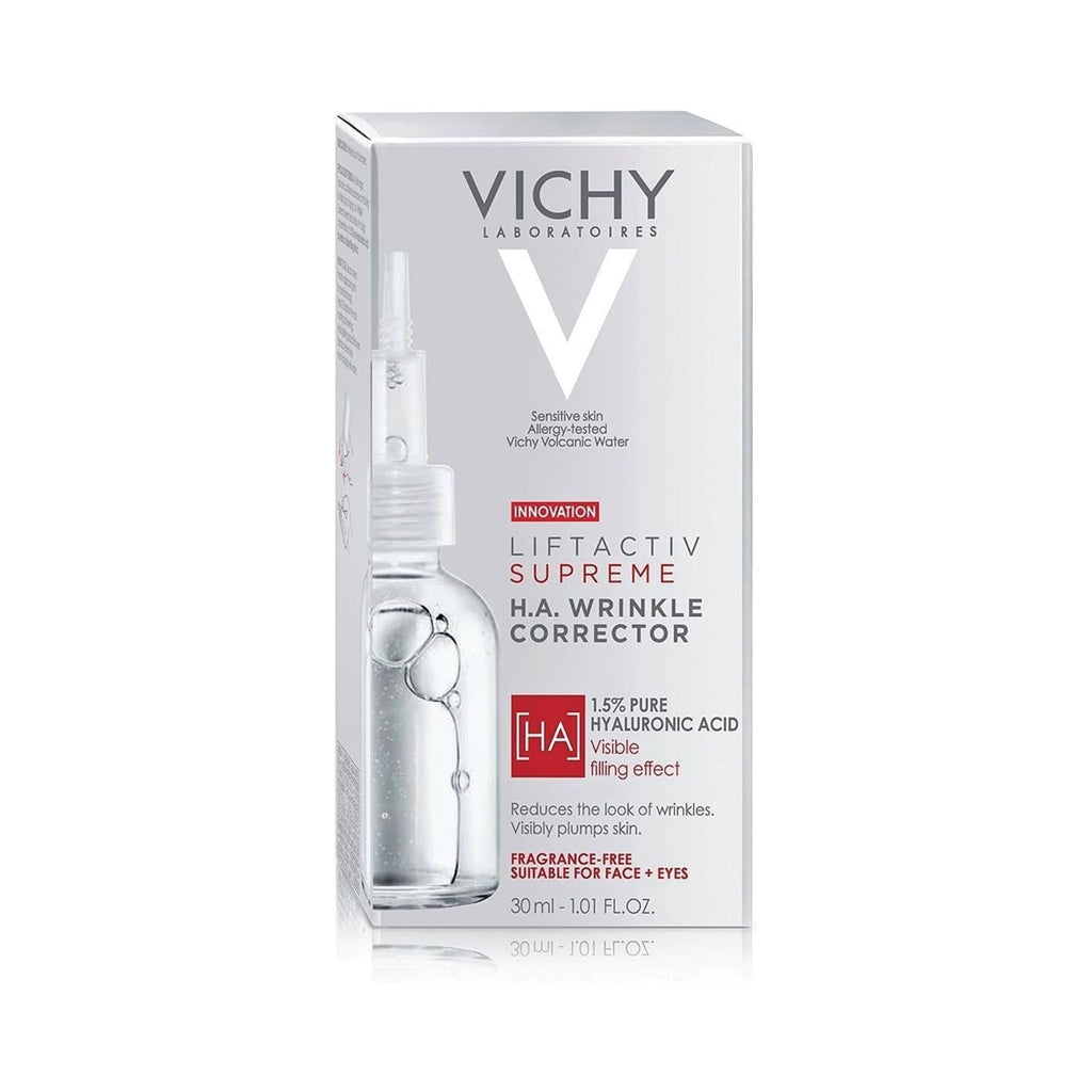 Refect Beauty Vichy Liftactiv Supreme H.A. Epidermic Filler Serum bottle and packaging box for anti-aging skincare.
