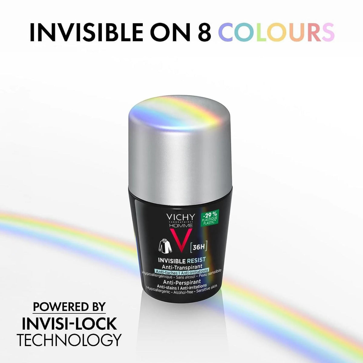 Refect Beauty Vichy Invisible Resist 36H Men antiperspirant roll-on deodorant with anti-stain technology