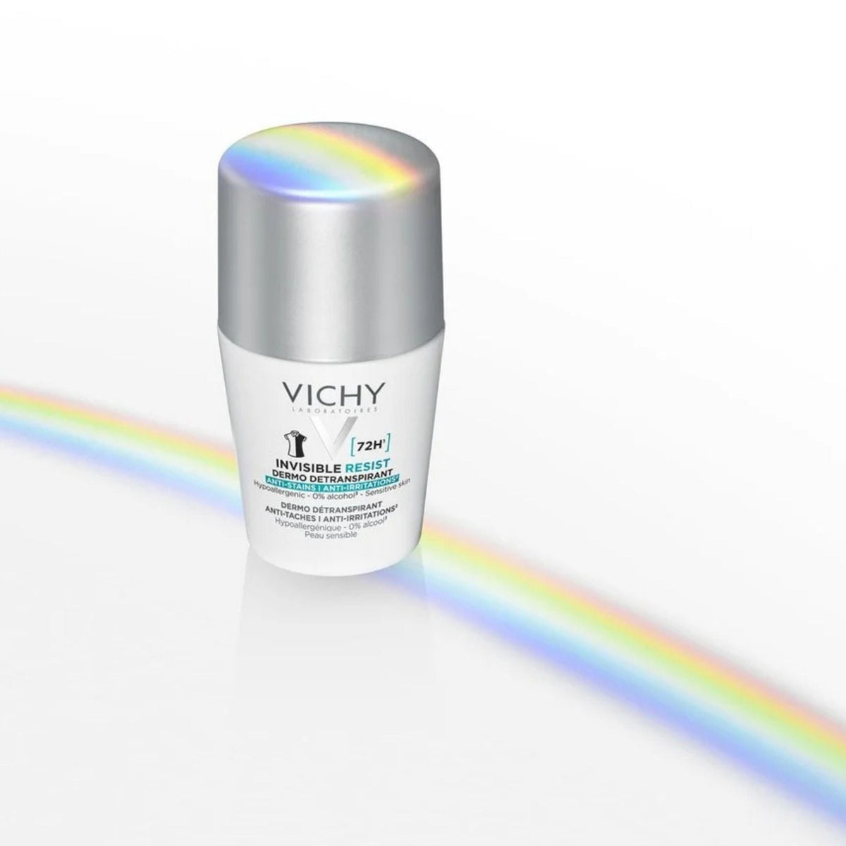 Refect Beauty Vichy Invisible Resist 72H roll-on deodorant for sensitive skin with an anti-stain formula.
