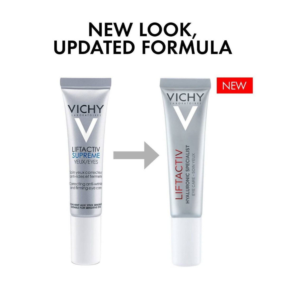 Refect Beauty Vichy Liftactiv Eyes Supreme anti-aging eye cream showing old and new packaging side by side