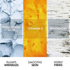 Refect Beauty Vichy Liftactiv Night Supreme ingredients infographic showing Hyaluronic Acid, Vitamin C, and Rhamnose.