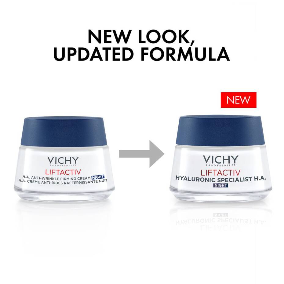 Refect Beauty comparison of old and new Vichy Liftactiv Night Supreme anti-aging cream jars with blue lids