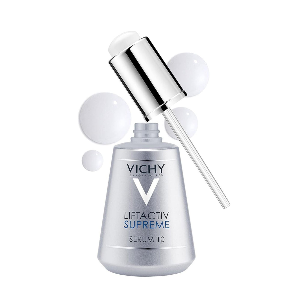 Refect Beauty Vichy Liftactiv Serum 10 Supreme anti-aging facial serum in a silver bottle with a glass dropper