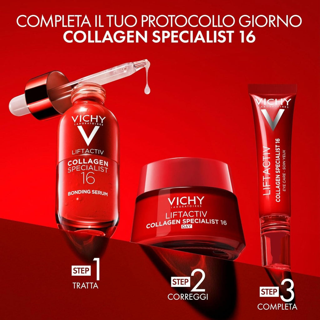Refect Beauty Vichy Liftactiv Collagen Specialist 16 skincare routine set with serum, day cream, and eye cream.