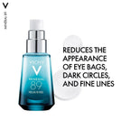 Refect Beauty Vichy Mineral 89 Eye fortifier serum in a blue glass pump bottle with hydrating hyaluronic acid formula