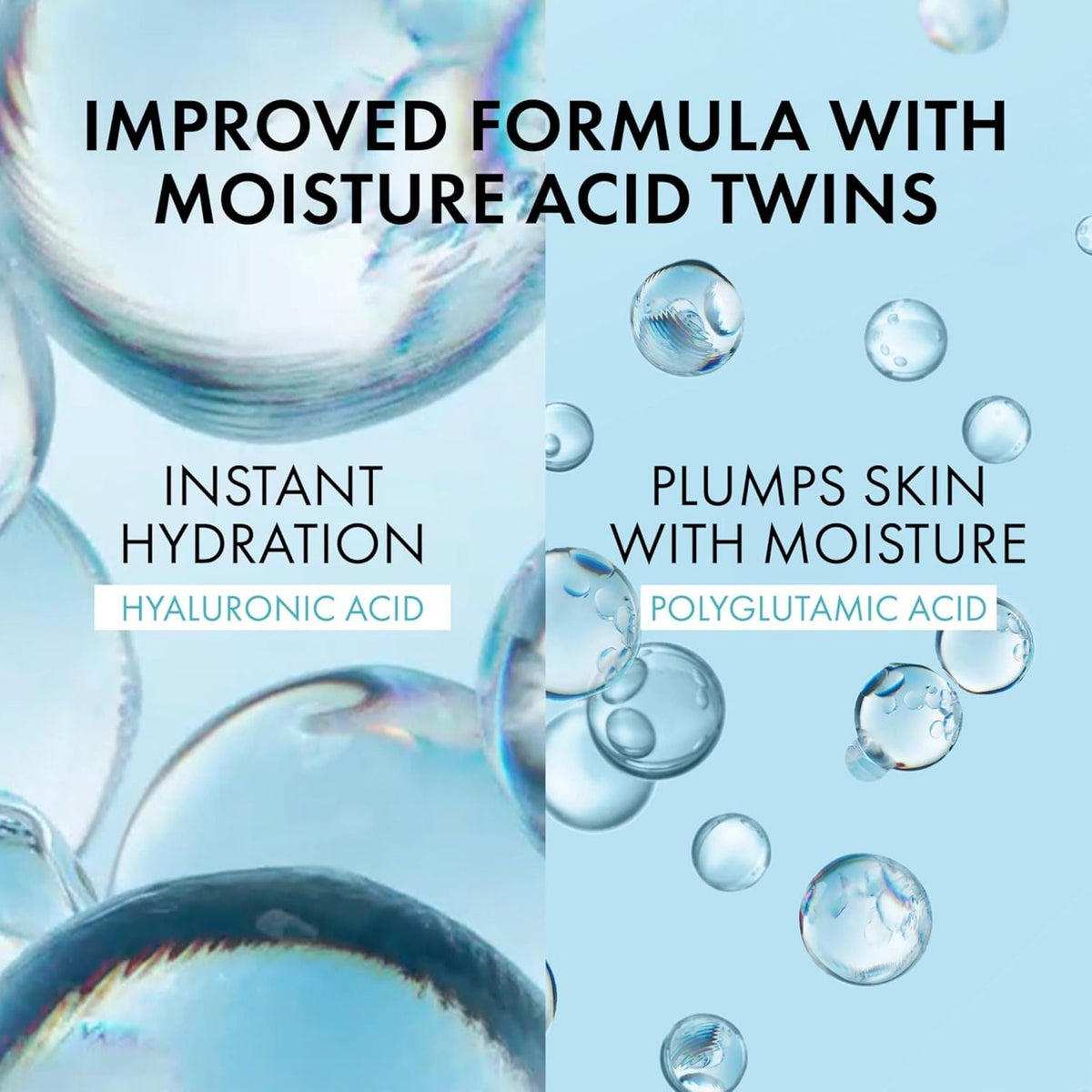 Refect Beauty Vichy Mineral 89 serum graphic showing hyaluronic and polyglutamic acid bubbles for skin hydration