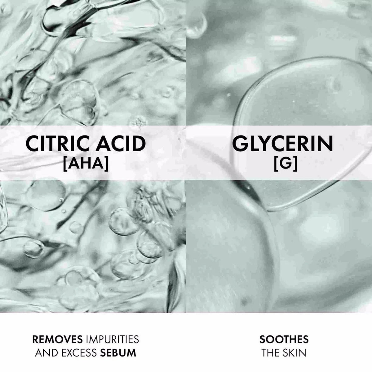 Refect Beauty Vichy Normaderm micellar solution ingredients graphic showing citric acid and glycerin textures