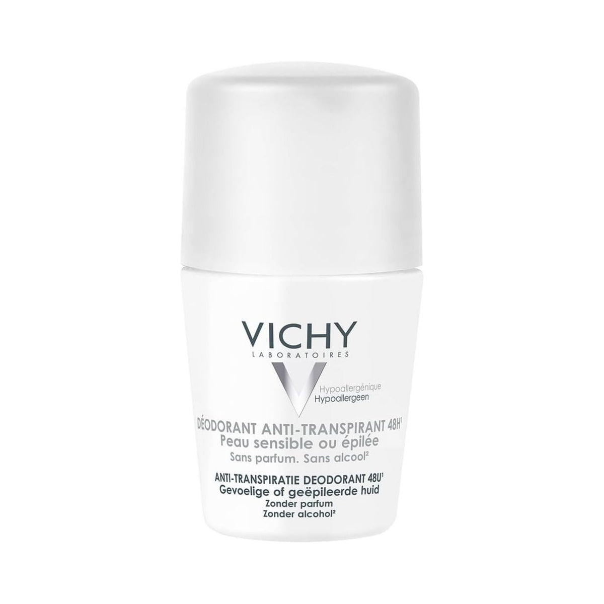 Refect Beauty Vichy 48H soothing roll-on anti-perspirant for sensitive skin in a white bottle
