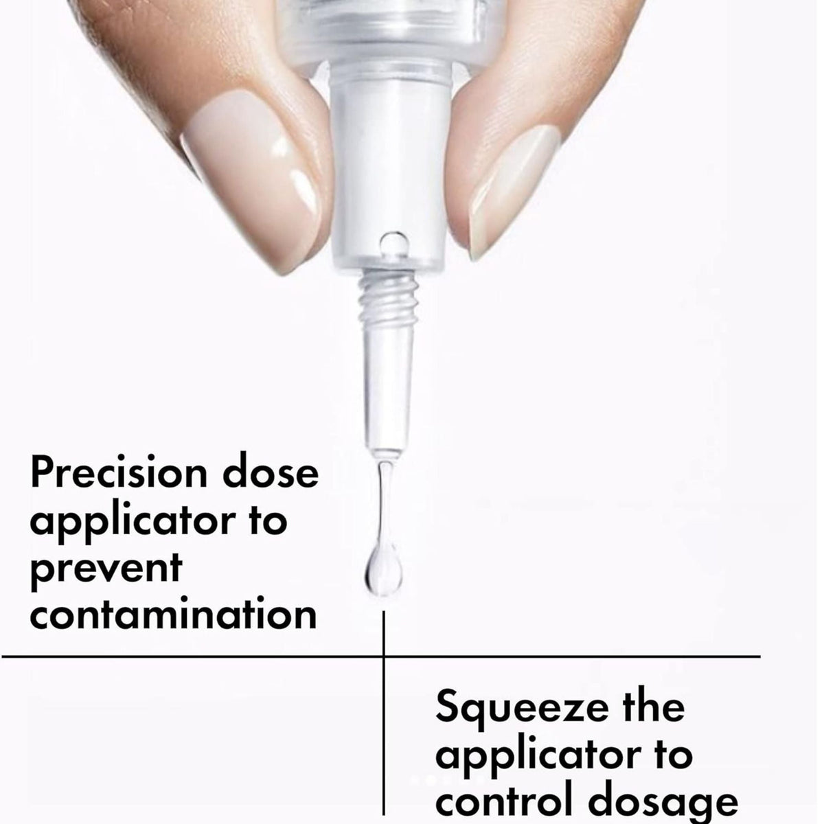 Refect Beauty Vichy H.A Epidermic Filler Serum precision dose applicator dispensing a drop of anti-ageing serum