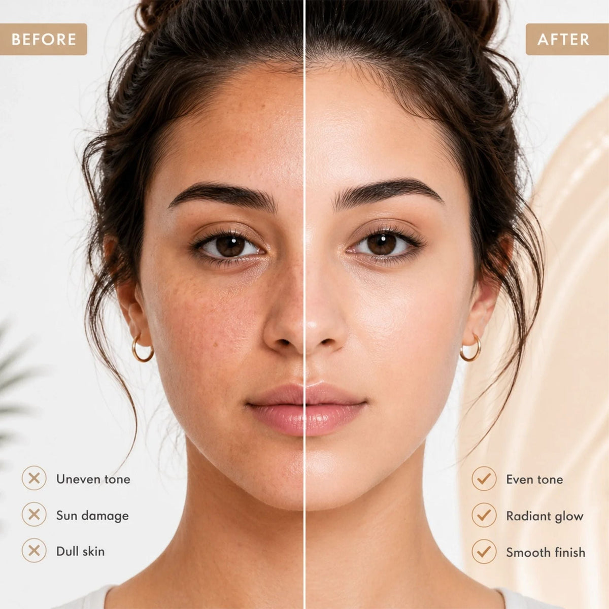 Refect Beauty Vichy Capital Soleil tinted SPF 50+ showing before and after skin tone correction and radiance