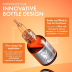 Refect Beauty Vichy Liftactiv Vitamin C serum bottle with unique tip applicator on an orange background