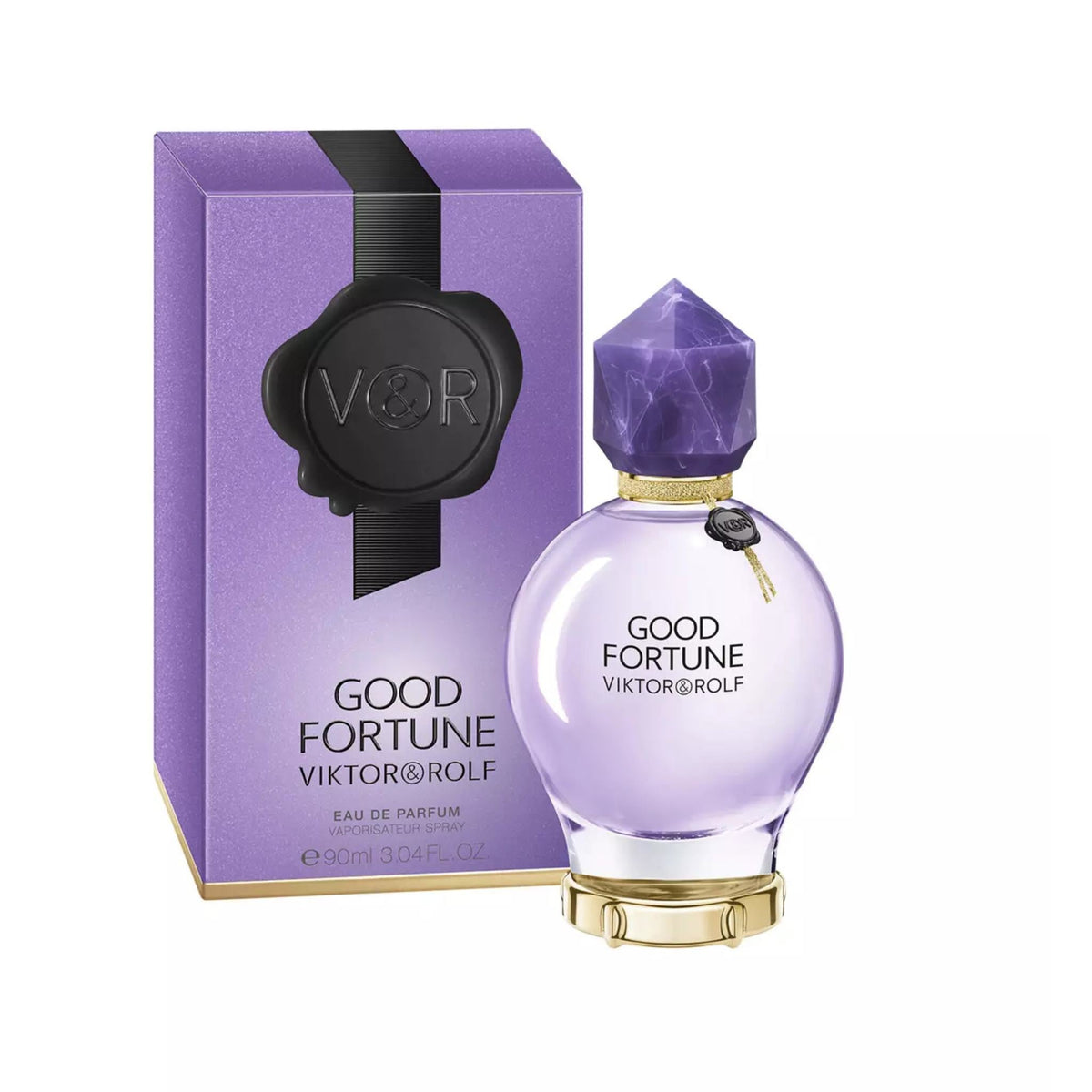 Refect Beauty Viktor & Rolf Good Fortune Eau de Parfum bottle and purple box with crystal-like cap