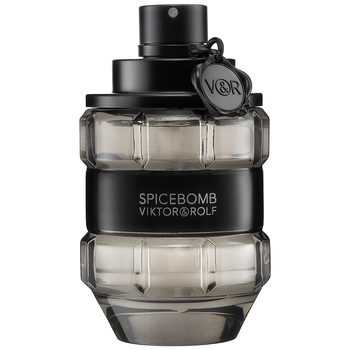 Refect Beauty Viktor & Rolf Spicebomb Eau de Toilette in a grenade-shaped glass bottle with a black cap and logo tag.
