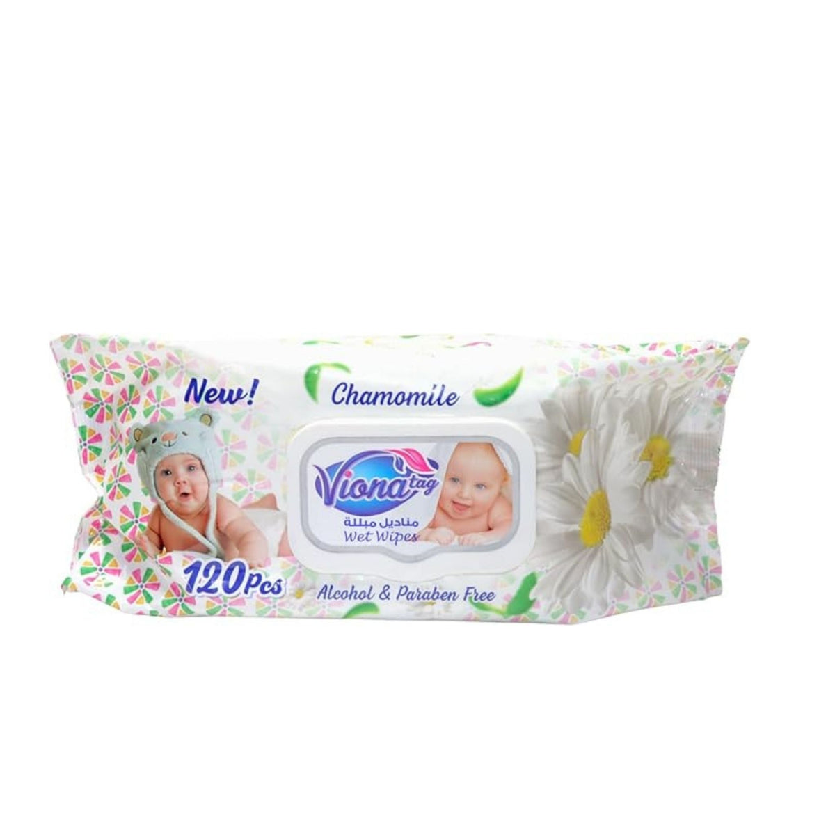 Refect Beauty Viona chamomile wet wipes family pack with 120 alcohol-free and paraben-free cleansing wipes.