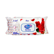 Refect Beauty Viona Family Rose scented wet wipes in a 120-count resealable pack with Aloe Vera for gentle cleansing.