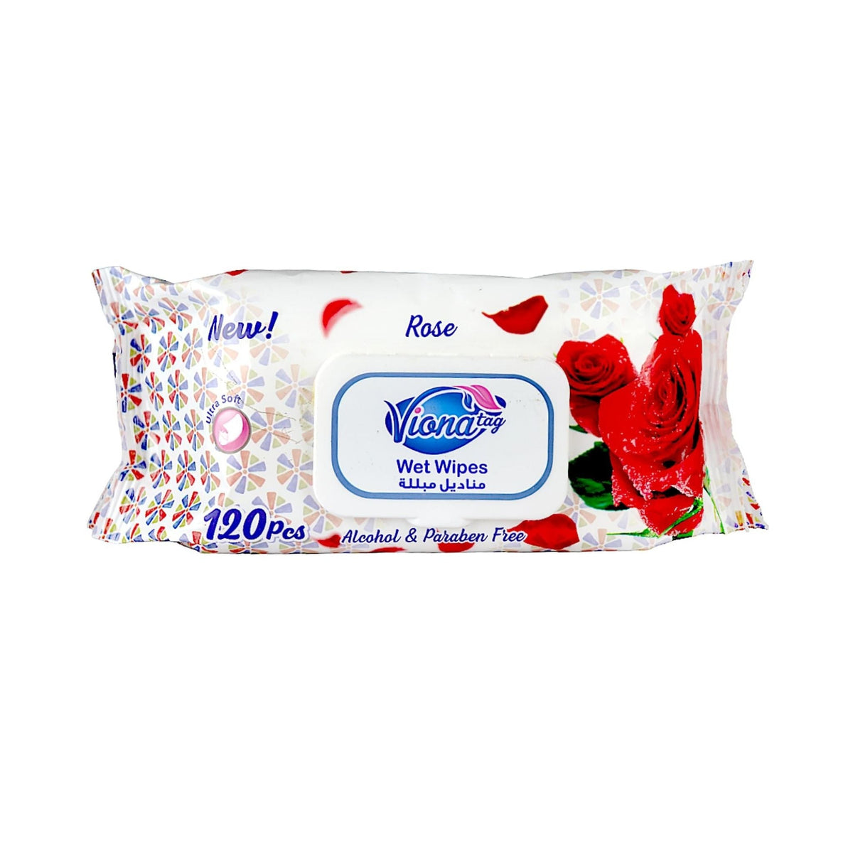 Refect Beauty Viona Family Rose scented wet wipes in a 120-count resealable pack with Aloe Vera for gentle cleansing.