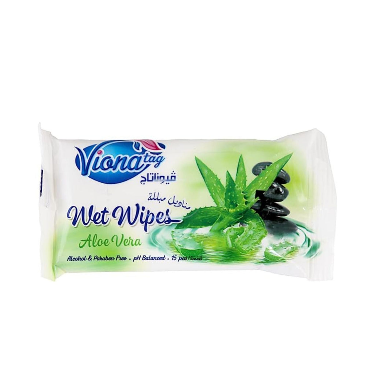 Refect Beauty Viona Tag Aloe Vera wet wipes in a 15-count travel pack for gentle skin cleansing and hydration.