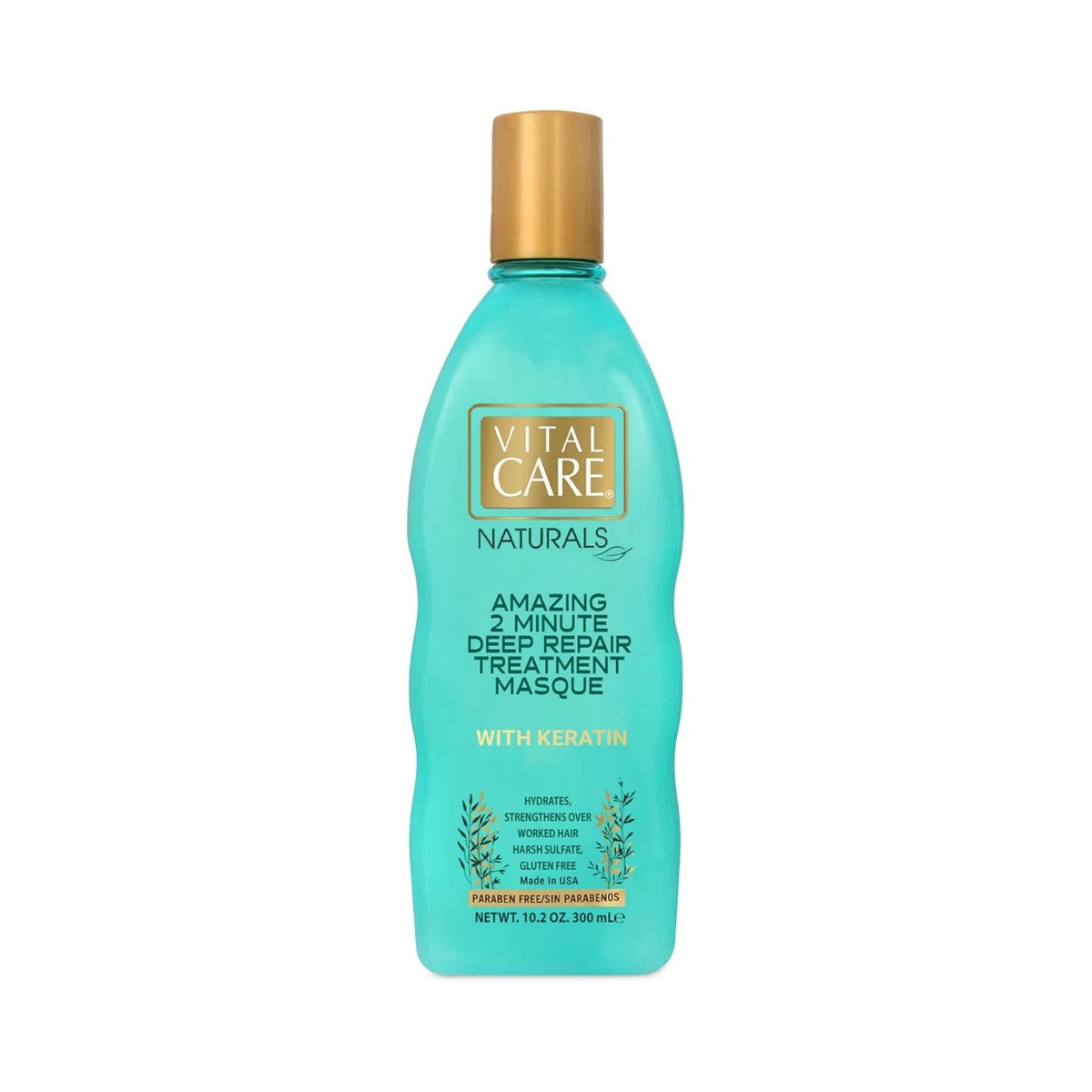 Refect Beauty Vital Care Naturals 2-Minute Repair Hair Masque with keratin in a teal bottle with gold cap Main image