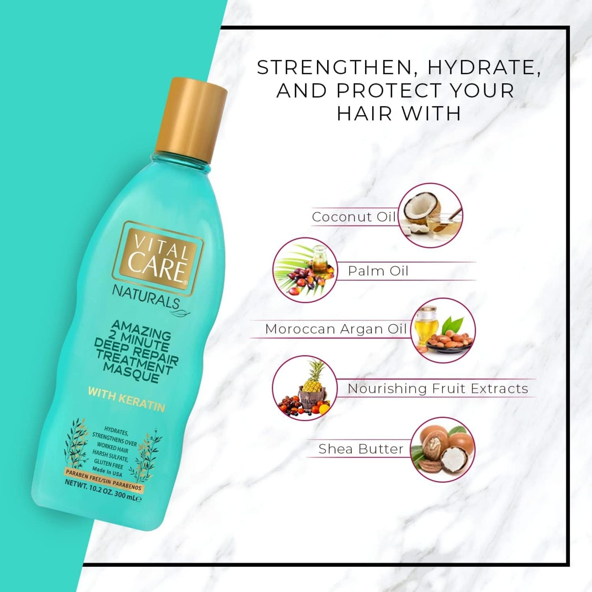 Vital Care Naturals 2-Minute Repair Hair Masque Treatment with Keratin - Hair Mask Secondary image