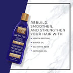Refect Beauty Vital Care Keratin Amazing Leave-In Treatment Silk bottle on a marble background with product benefits.