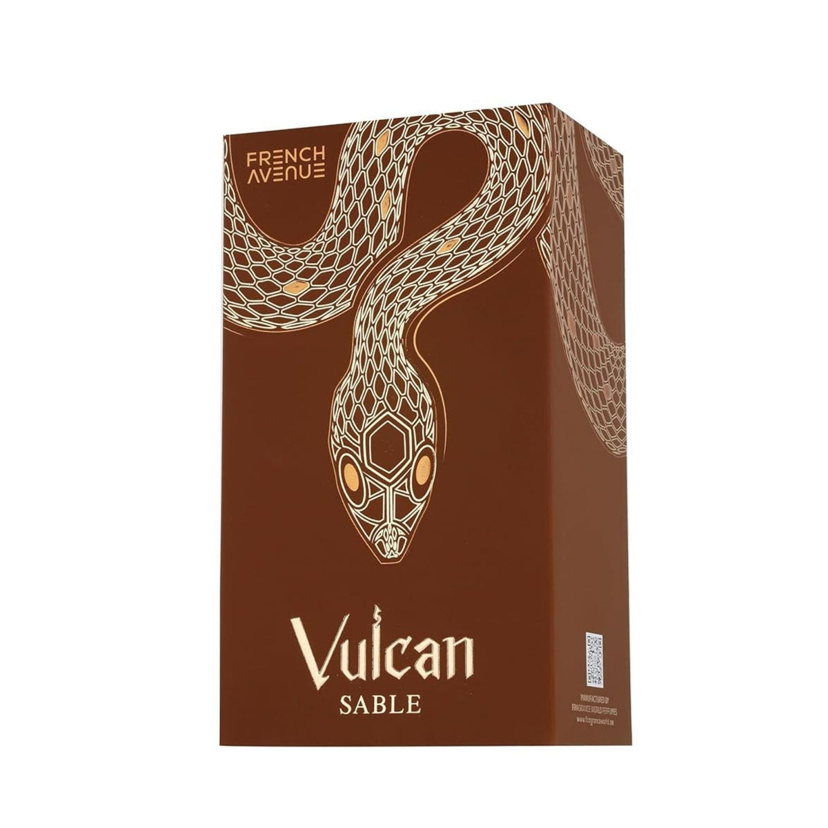 Refect Beauty French Avenue Vulcan Sable unisex eau de parfum box with brown and gold snake illustration