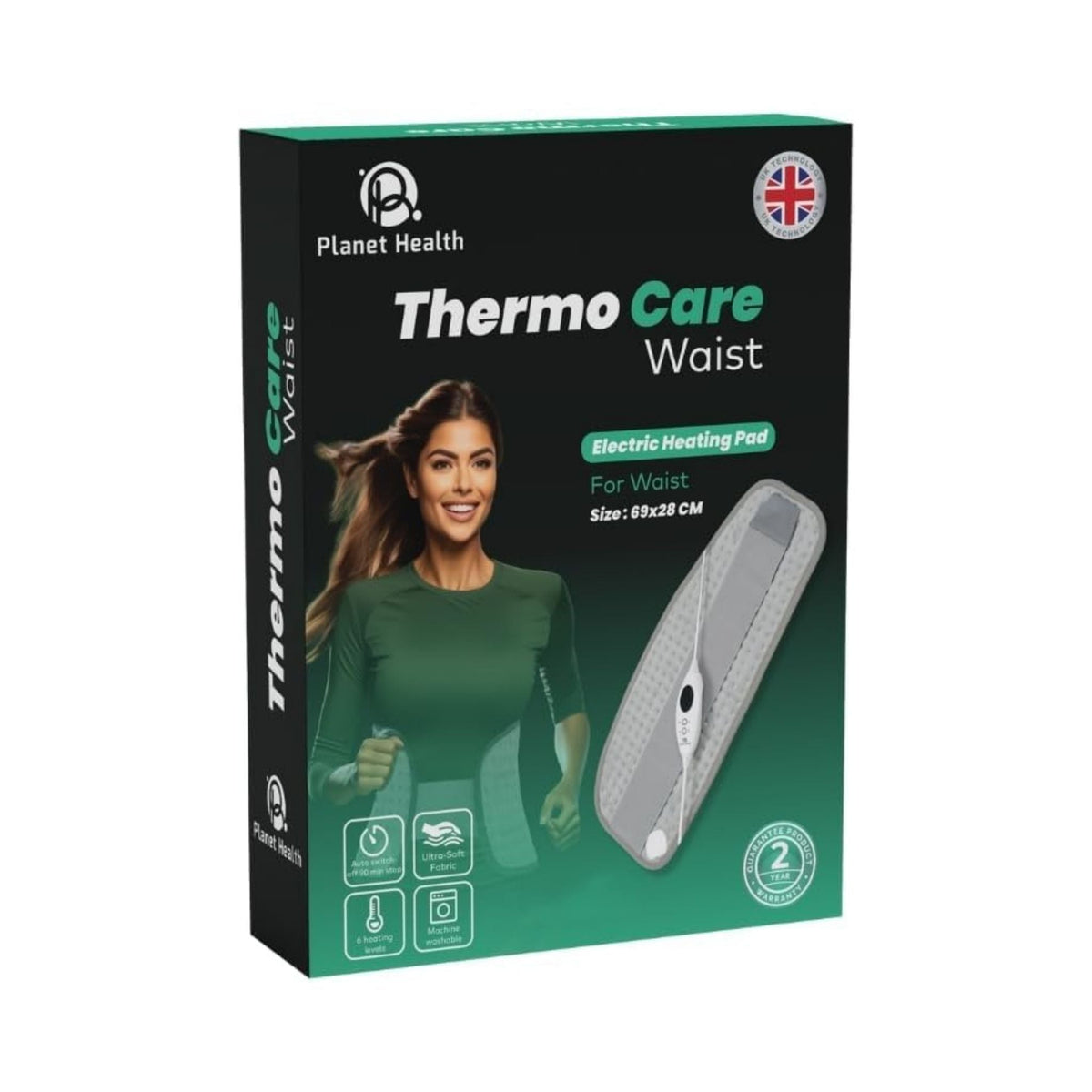 Refect Beauty Planet Health Thermo Care waist electric heating pad in packaging with model and product details