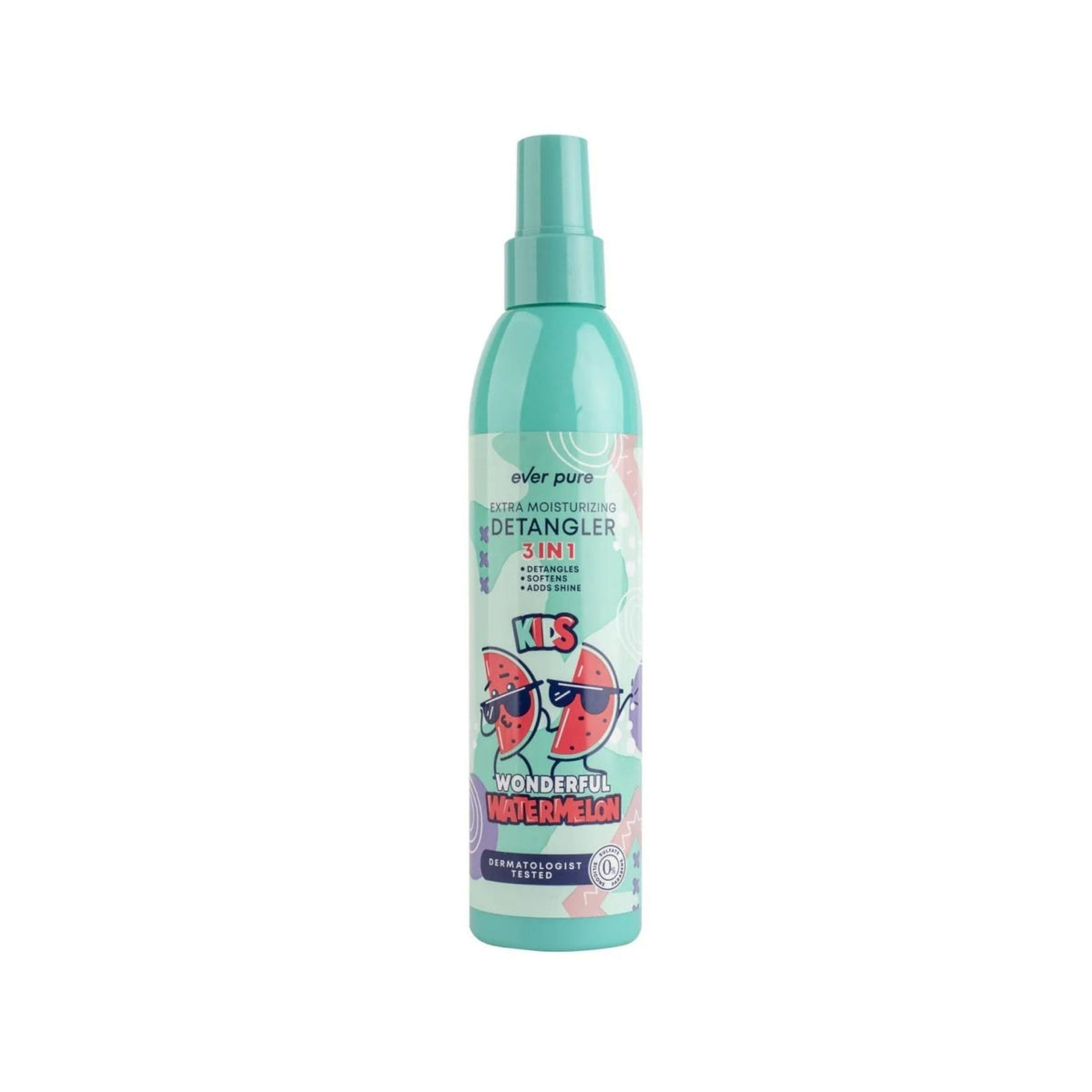 Refect Beauty Ever Pure Kids watermelon scented 3-in-1 moisturizing detangling spray in a teal bottle.