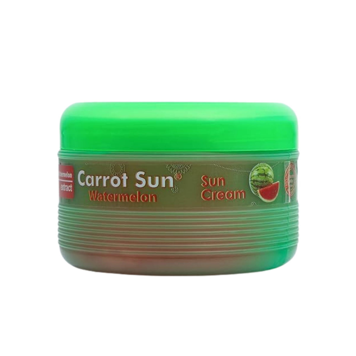 Refect Beauty Carrot Sun Watermelon tanning cream in a green lidded jar for a deep sun-kissed glow.