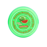 Refect Beauty Carrot Sun Watermelon tanning cream in a round green container with fruit illustration